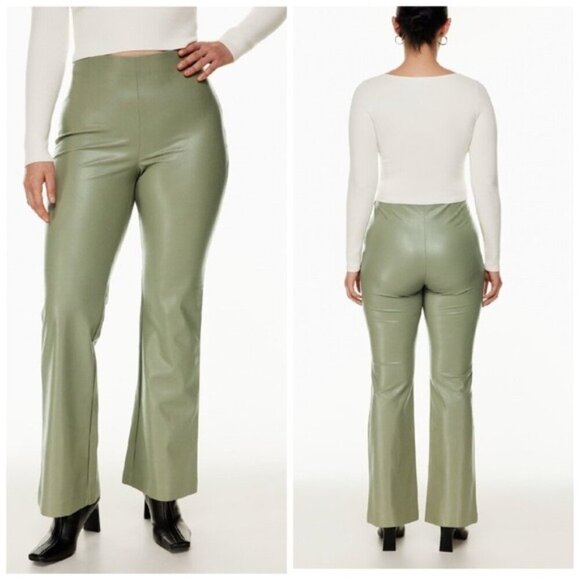 Aritzia Wilfred Roma High-waisted flared Vegan Leather Pant Bitter Sage Sz 4 - Picture 1 of 12